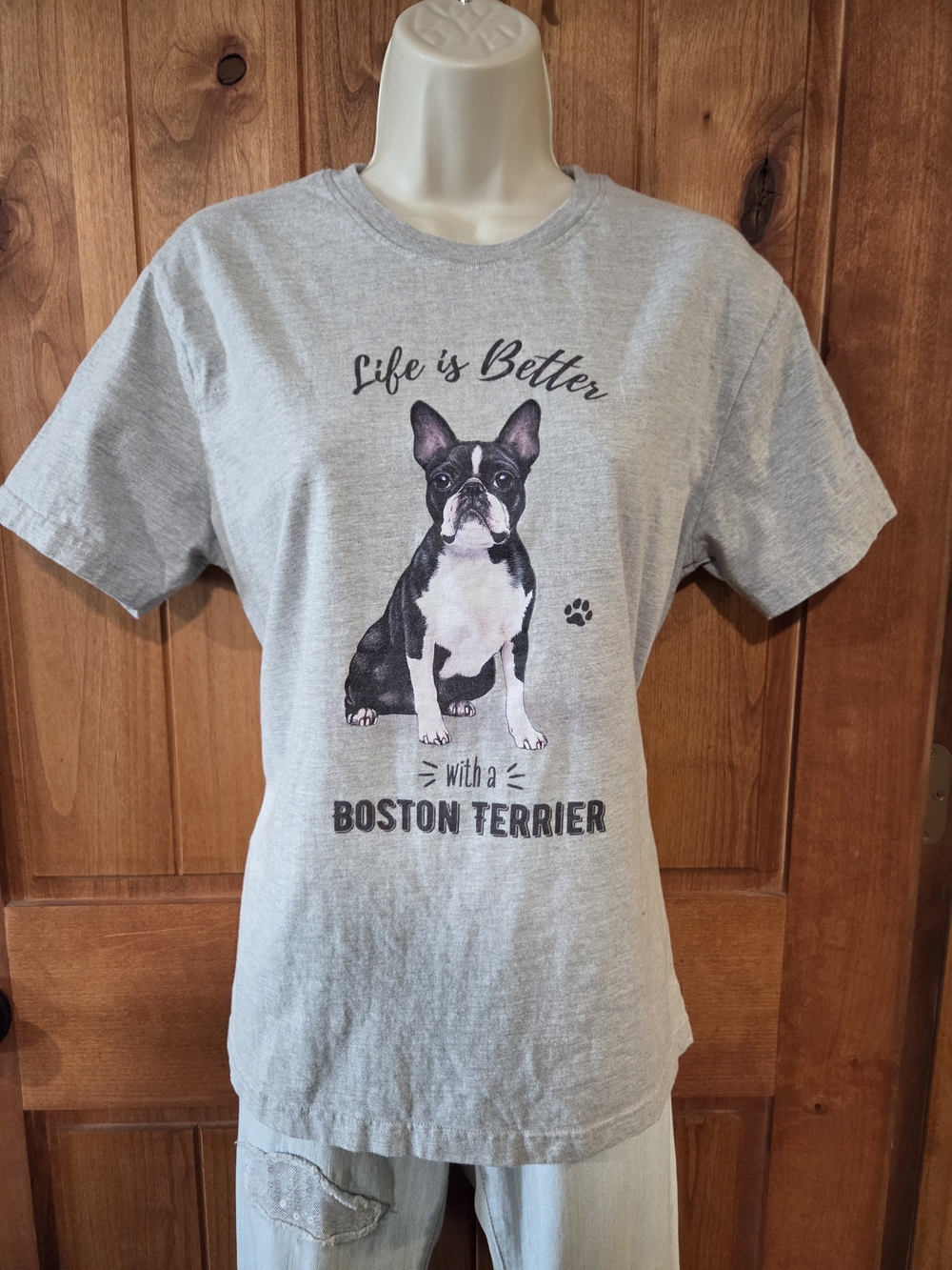 Life Is Better Gray Boston Terrier Graphic Tee